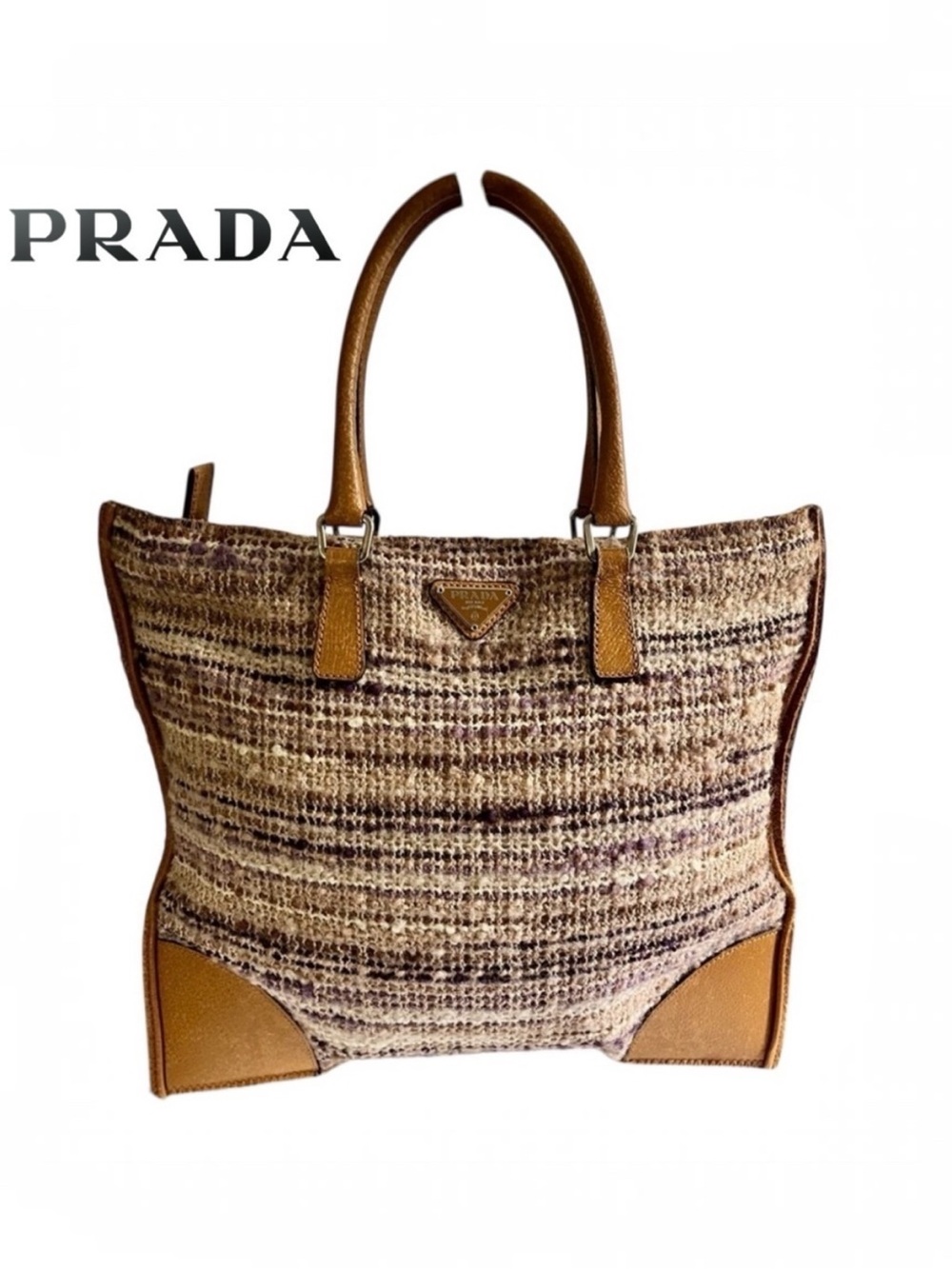 PRADA Vintage Fiamatta Tweed and Leather Bag Violetta With Card Dustbag